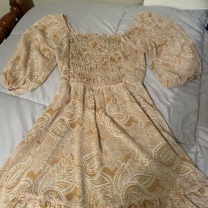 Sienna Sky Tan Paisley Long Sleeve Dress